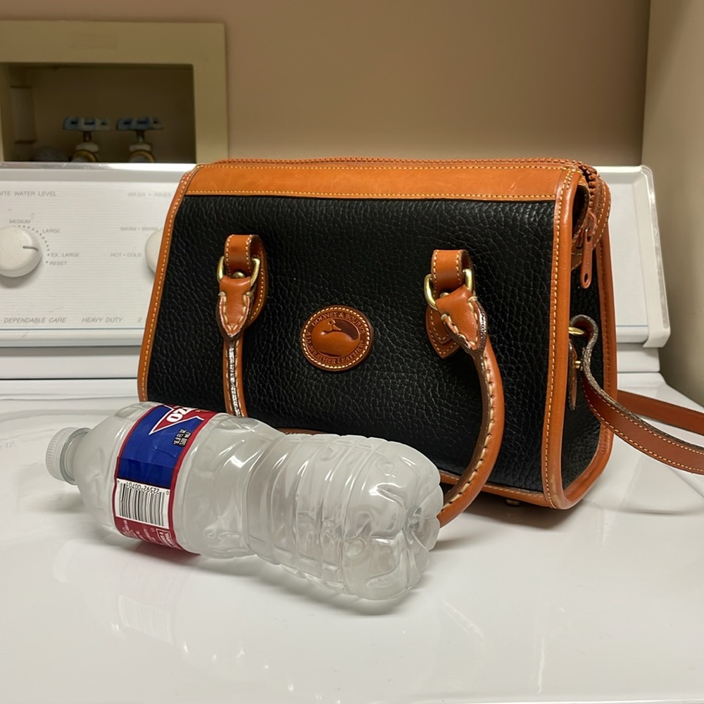 Dooney & Bourke Black / Tan Vintage Leather Satchel Crossbody Purse - Picture 12 of 13